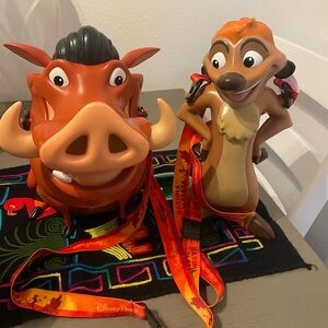 Disney Parks Timon Sipper Cup and Pumbaa Popcorn Bucket - The Lion King Set